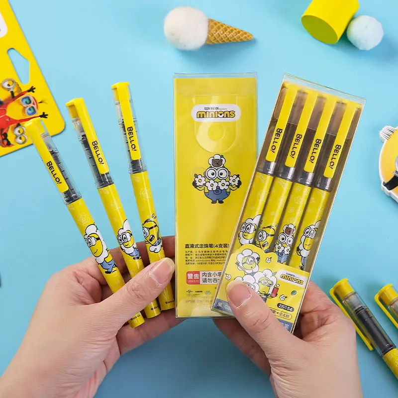 Minions karikatúra roztomilý rovný tekutý guľôčkový pero kreatívne animácie Kawaii rýchlo sa vyschol písacie gélové perá študent