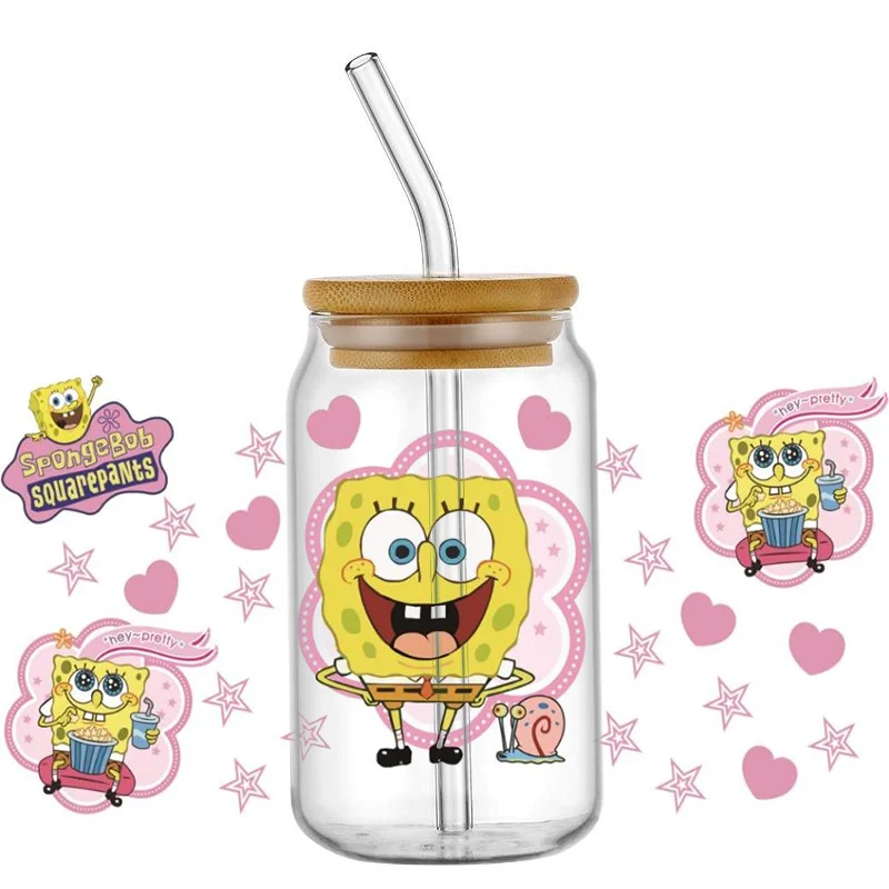 Miniso 3D karikatúra sponge Animovaný znak UV DTF Transfer Sticker Witerproof