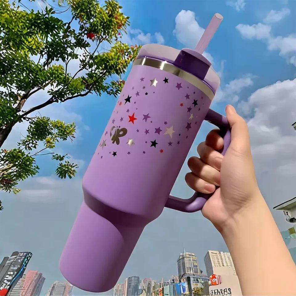 Miniso 40oz šálka s vekom slama z nehrdzavejúcej ocele Vákuové šálky Cestovné automobil