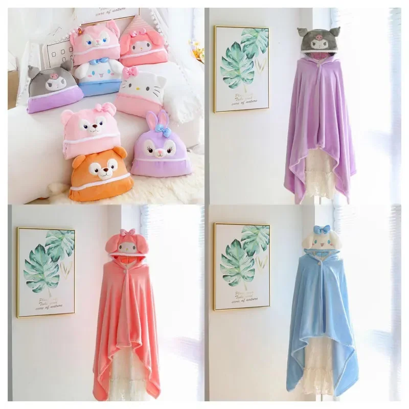 Miniso anime kawaii sanrio melody kuromi cinnamoroll plyšová bábika s kapucňou šál roztomilý karikatúra kancelária zdriemnutie