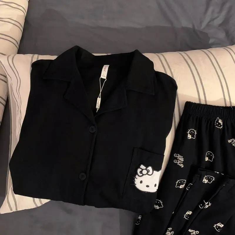 Miniso Cardigan Leisure Time V-Neck Pajama Set Kawaii Hello Kitty Comic Krásny jar a jeseň študent voľný čas