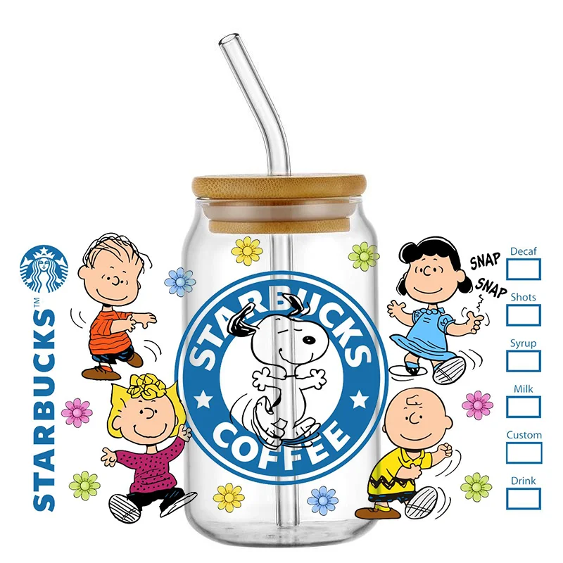 Miniso Cartoon Character Design UV DTF Nálepka pre 16ozcup prenos nálepky na prenos vlastných štítkov DIY logo
