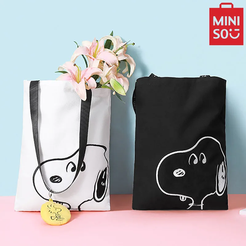 Miniso Cartoon Snoopy vyšívané plátno tašku na ukladanie tašky skladacia taška na rameno tašku študent batoh