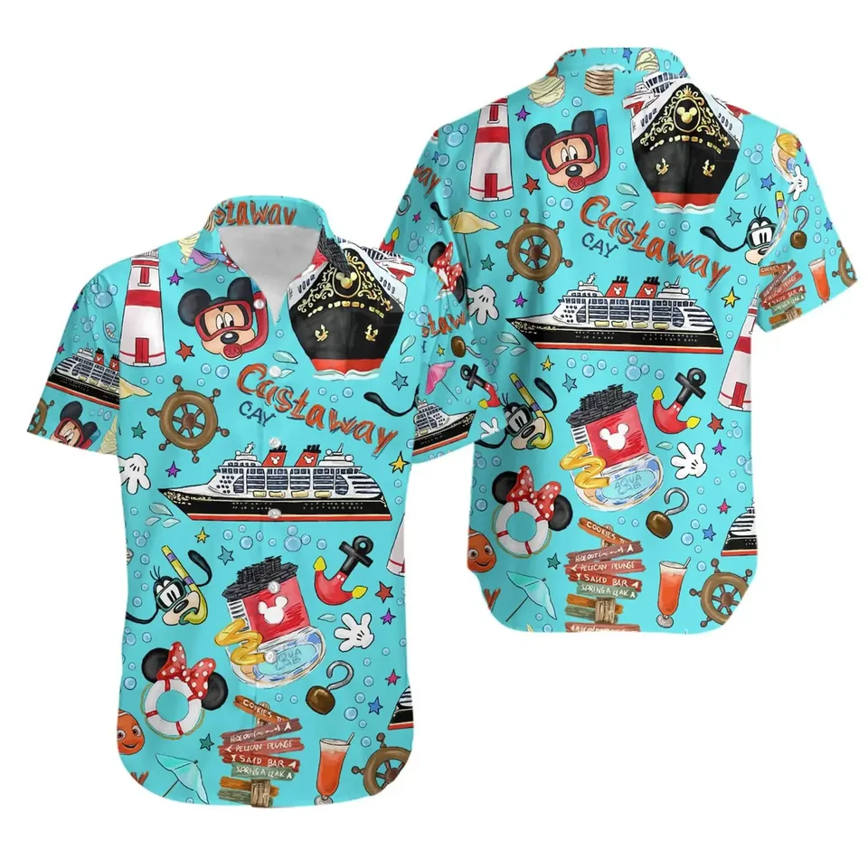 Miniso Castaway Cay Hawaiian košeľa Disney Cruise Line Men's Women's Women Gompant Up Tirt Casual Beach tričko Mickey letný krátky rukáv