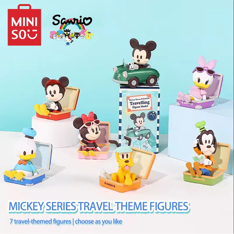 Miniso Disney Blind Box Mickey Mouse Goofy Donald Duck Travel Series dekorácie anime periférne detské hračky vianočný darček