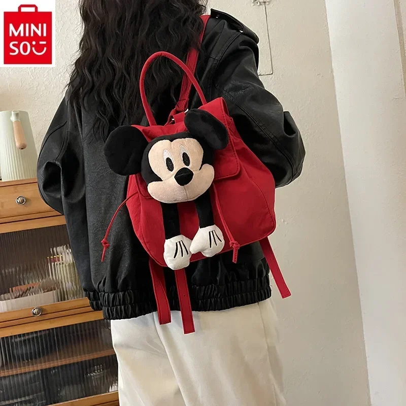 Miniso Disney Cartoon Mickey Lightweight Capacity Bucket Bag pre ženy, módny a všestranný úložný batoh