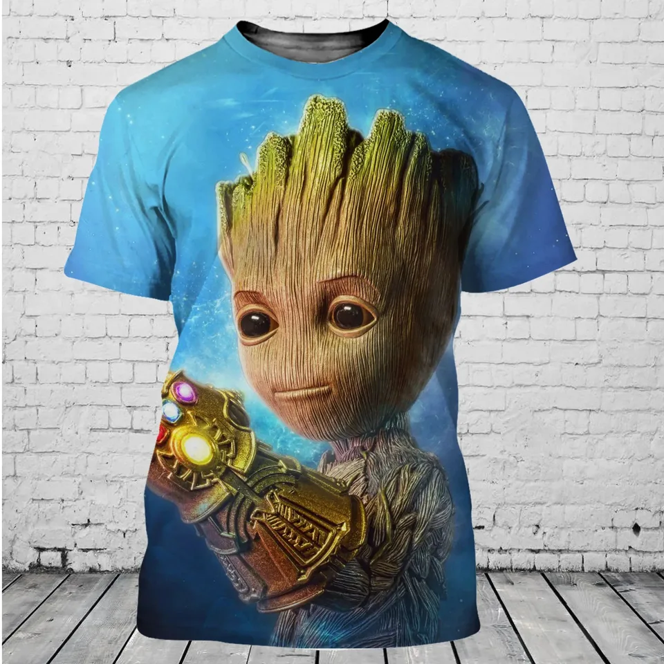 Miniso Guardians of the Galaxy Groot Men Ženy s krátkym rukávom Príležitostný štýl 3d tlač Tieš