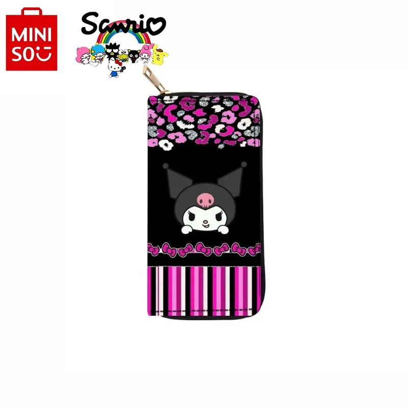 Miniso Kuromi Nové dámske peňaženky Módne a vysoko kvalitné PU dlhá peňaženka Veľká kapacita Multifunkčná taška na zips