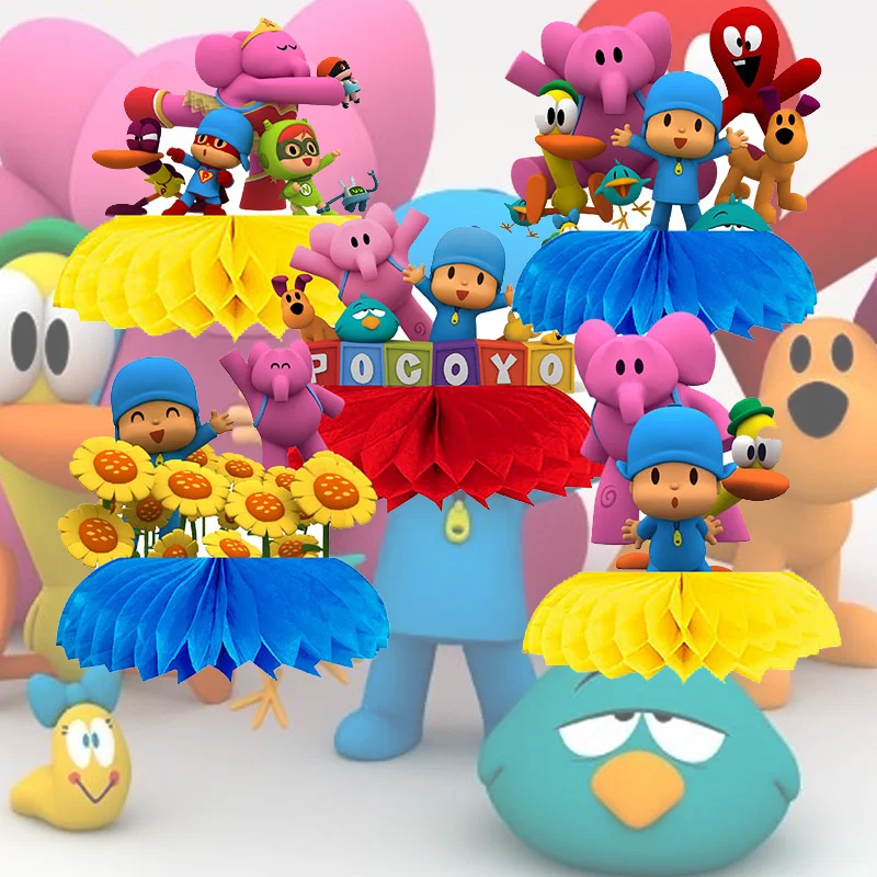 Miniso Pocoyo Honeycomb 5pcs lopta Desktop Ozdobia papierová fanúšikovia chlapci a dievčatá svadobné dekorácie svadobné vrcholy pre stoly