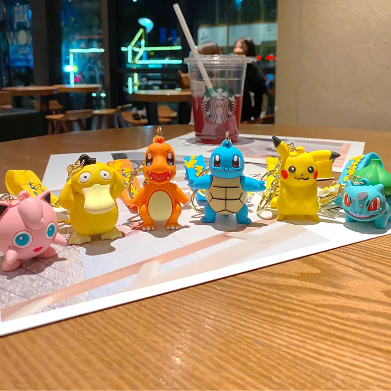 Miniso Pokemon Keychain Pikachu Anime Action Figure Toy Kawaii Cartoon Fashion Psyduck Doll Doll Keyring Car Bag prívesok