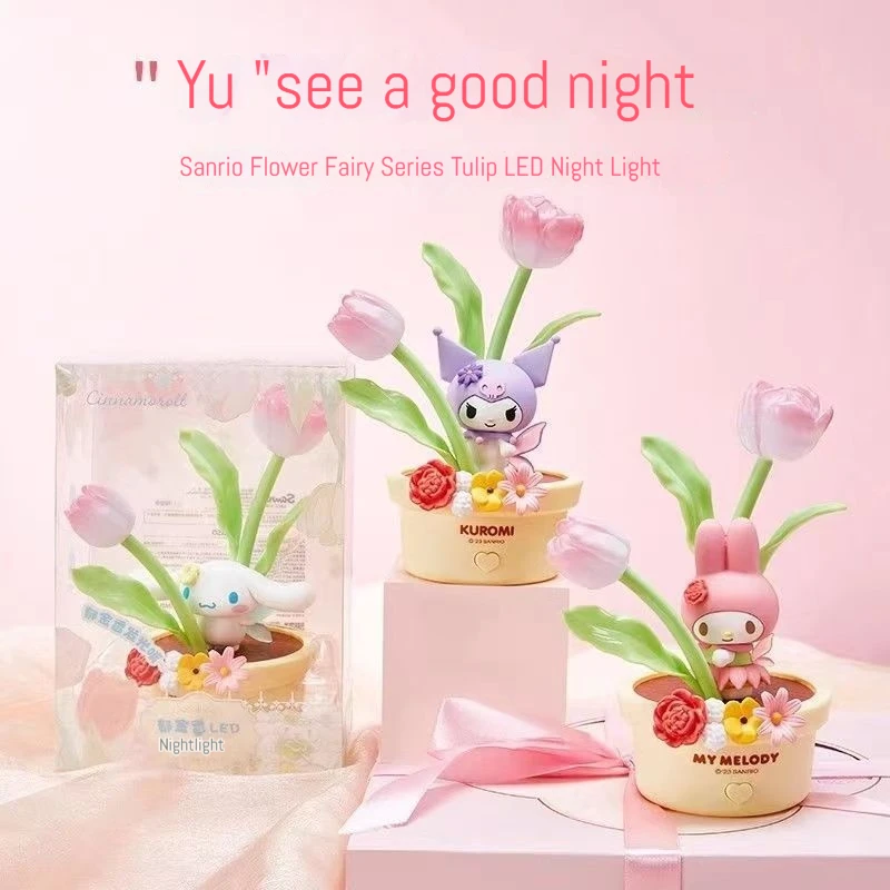 Miniso Sanrio Flower Fairy Series Led Night Light Kuromi Yugui Dog My Melody Toy Desktop Dekorácie Detský darček darček