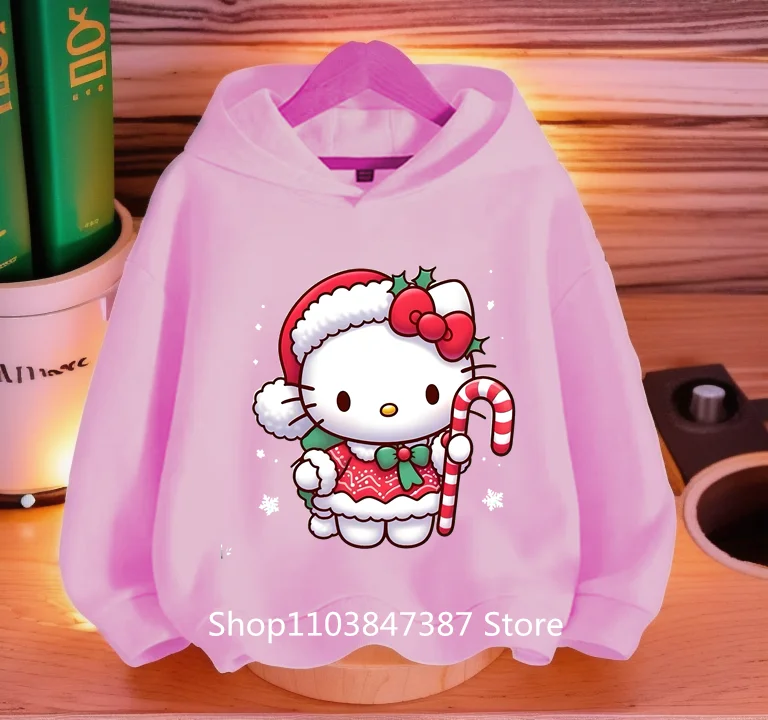 (Miniso) Sanrio Spring a jeseň nových chlapcov Dievčatá Karikatúra Tlač príčinného štýlu Deti vianočné darčeky Hoodies Sports Pullover