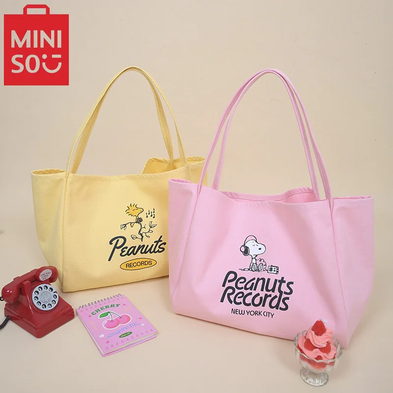 Miniso snoopy veľká kapacita plátna taška módna dámska taška na rameno študent Tote taška na voľný čas na nákupné tašky