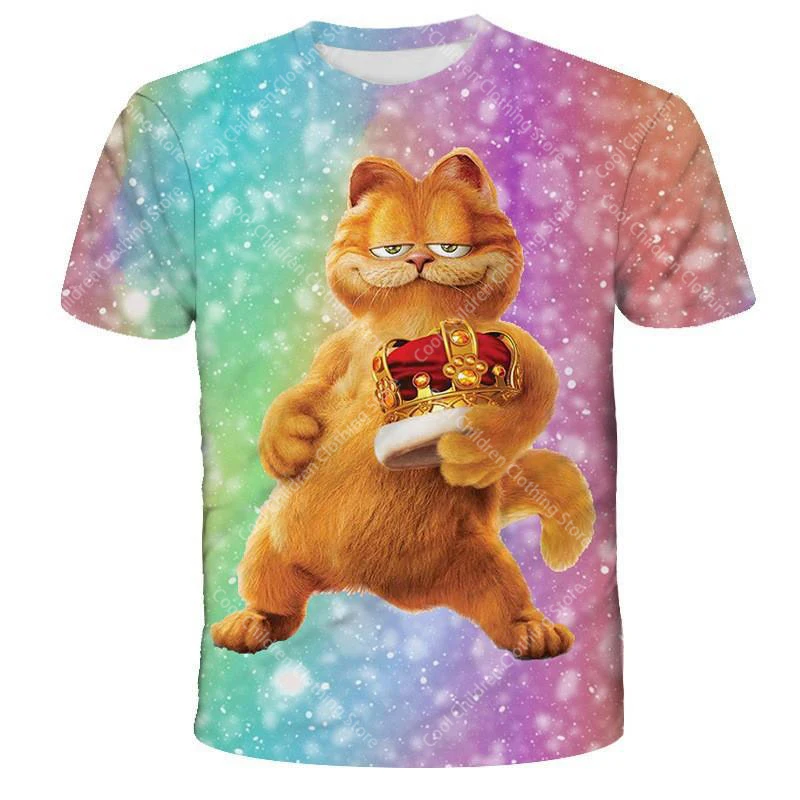 Miniso Summer Kawaii Garfield Tričko 3-14 rokov staré detské kreslené anime vzorové detské dievčatá Boys Módne rukávy