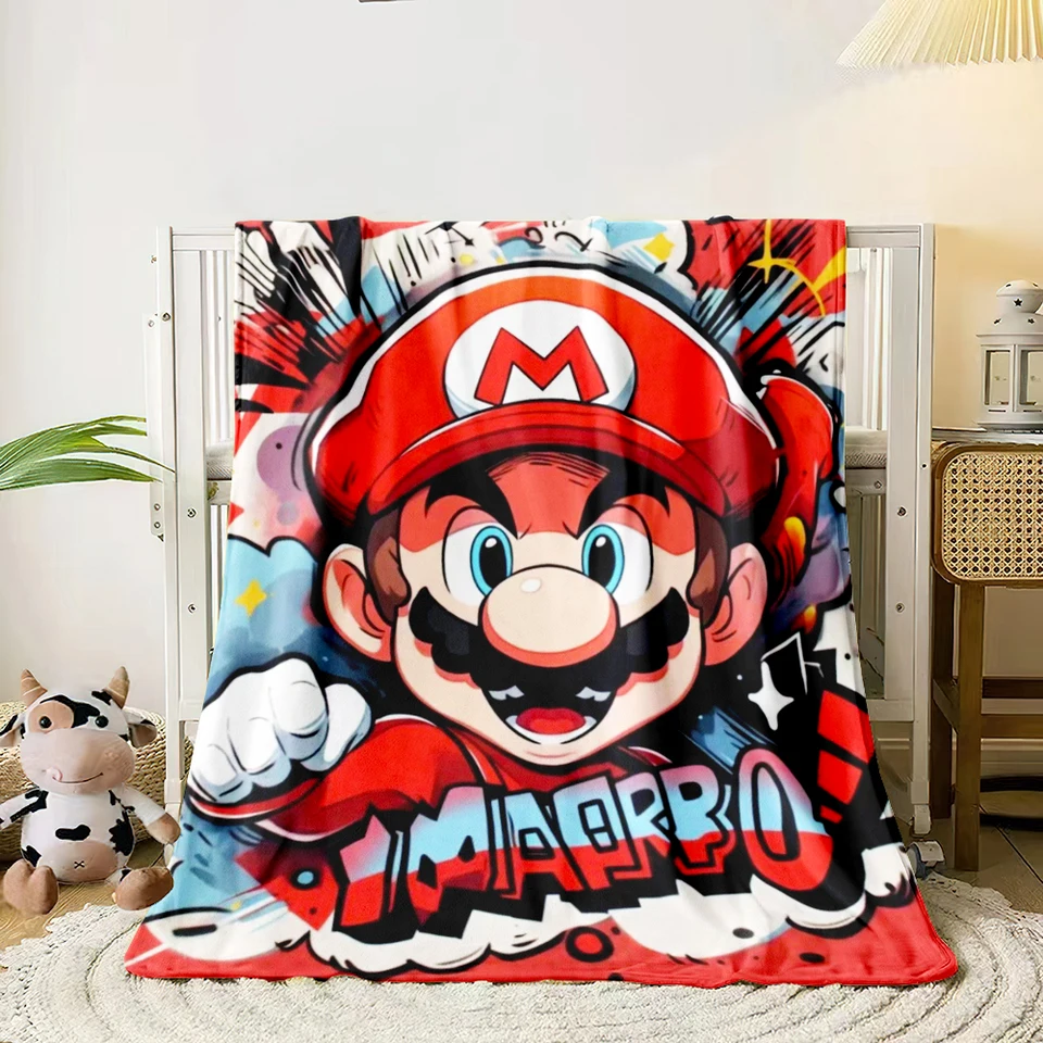 Miniso Super Mario Cute Cartoon Print Deka.Warm a Comfort Flanel, spálňa, pohovka, posteľ, stolička, pikniky, výlet, tábor, prikrývky.