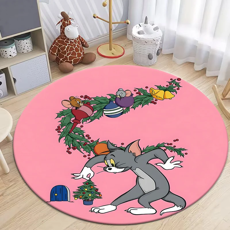 Miniso Tom a Jerry Art Cartoon tlač okrúhle koberec.Bedroom, balkón, vstupné dvere, kresla nekĺzavá mať