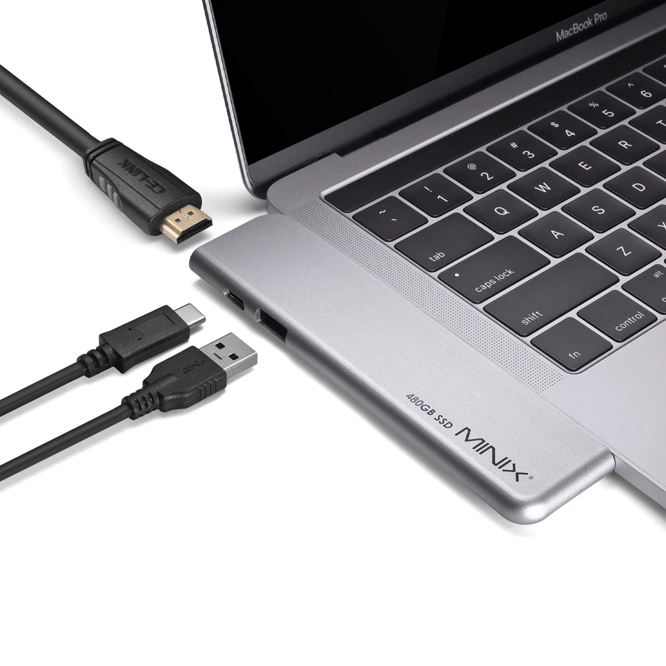 MINIX NEO SD4 USB-C MULLICTER s 480 GB SSD Storage Hub pre Apple MacBook Air/Pro | HDMI 4K@60 Hz | Thunderbolt 3 | USB 3.0