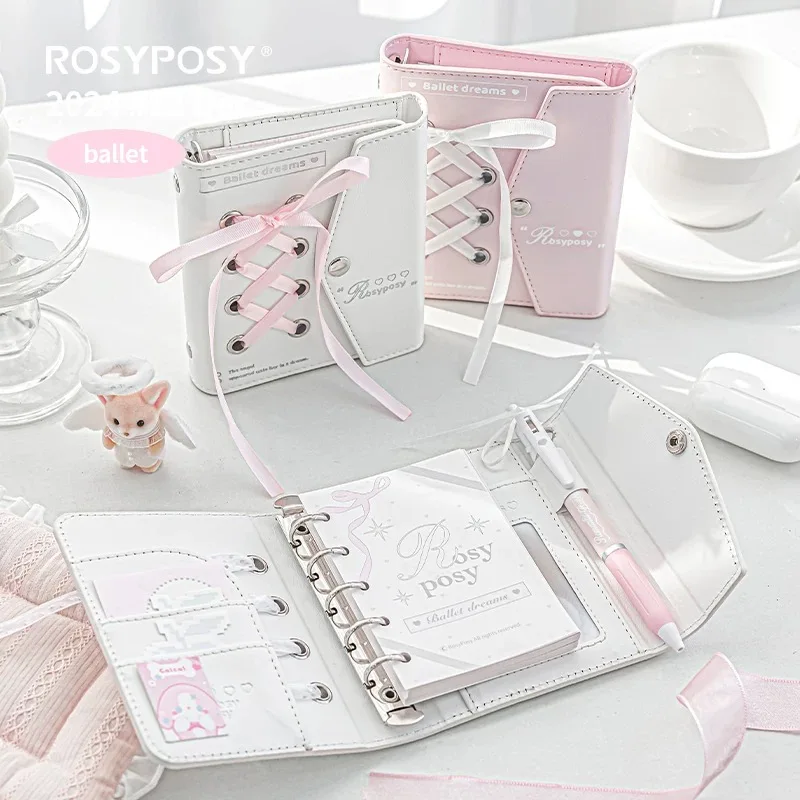 Minkys 2025 Kawaii Ballet Pink Envelope Pu Leather Notebook Planner Journal Agenda Book