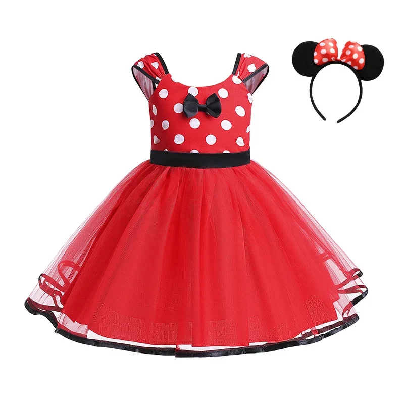 Minni Mouse Dievčatá šaty ozdobné narodeninové oslavy Cosplay kostým Polka dot roztomilý karnevalová párty Veľkonočné kostýmy po dobu 1-5 rokov