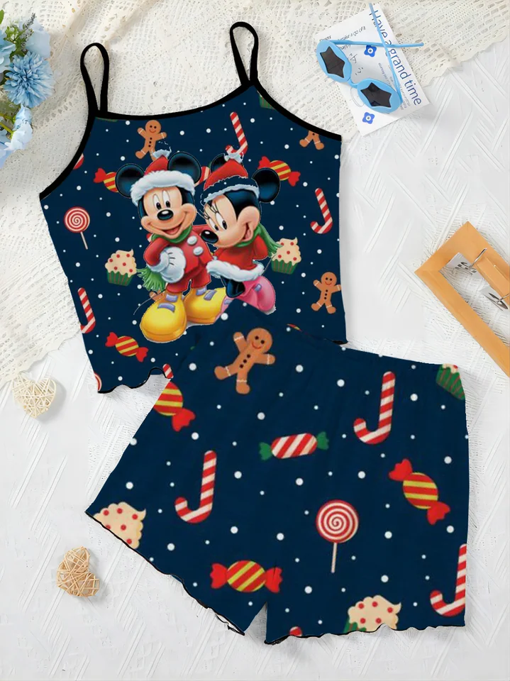 Minnie Mouse Domov Domáce šalát Elegantné dámske súpravy pre ženy 2 kusy Top tričko Mickey vianočné Disney pyžama sukňa