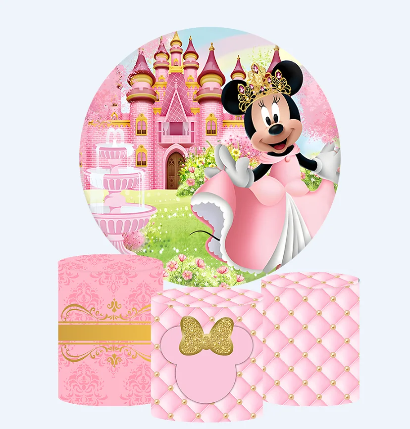 Minnie Mouse Pink Princess Girl's Party Decors Round Prispôsobené pozadie detská narodeninová dekorácia svadobný banner