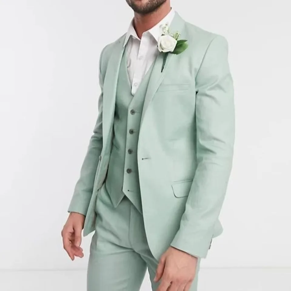MINT GREEN NUTCH LAPLE Pánske obleky Svadobný smoking na mieru Elegantný Blazer 2025 módny dizajn 3-dielna bunda+nohavice+vesta kostým