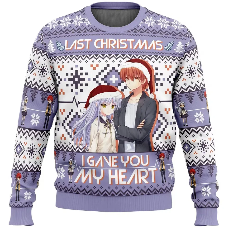 Minulé Vianoce som ti dal svoje srdce Angel Beats Škaredý vianočný sveter japonský štýl karikatúry Anime Men Ženy pullover mikiny topy