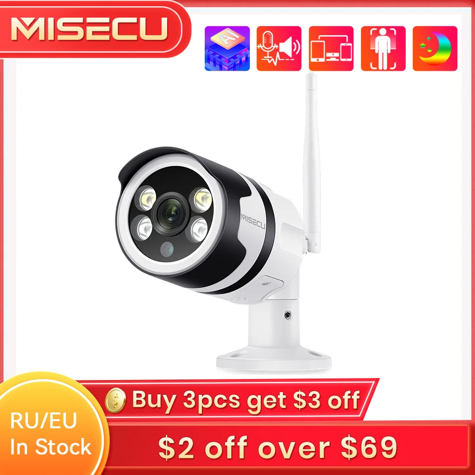 Misecu 3MP 5MP bezdrôtové AI IP fotoaparát s obojsmerným zvukom Outdoor Color Night Detect Detect Record Surveillance Security Camera WiFi