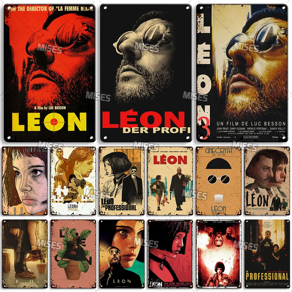 Mises Léon Classic Movie kovový plagát Killer Leon Pub Kov kovová značka nástenná tanier Domáca záhrada Kovová značka Sign Wall Industrial Decor