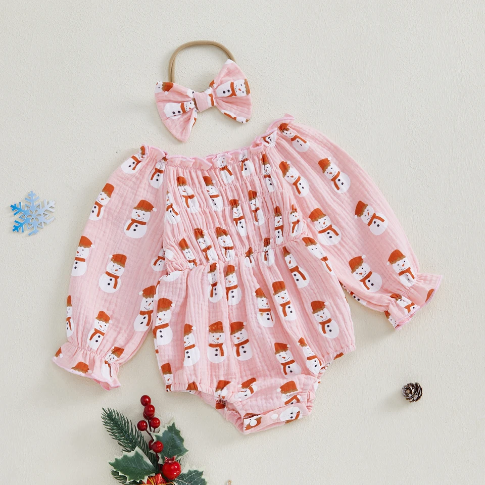 Misowmnjoy Casual Dievčatá Rompers Snowman tlač Vianoce novonarodené oblečenie bavlnené bielizeň