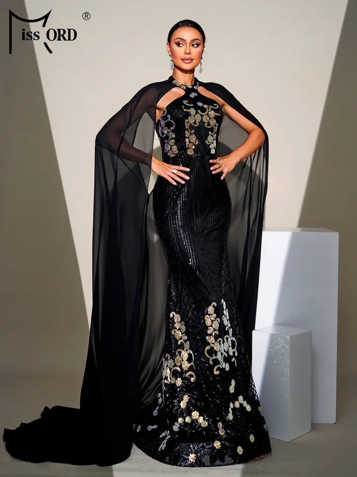 Missord Nový mysový šál Čierny čierny flot morská panna večerné šaty svadobné narodeninové oslavy formálne príležitosti elegantné elegantné ženy šaty