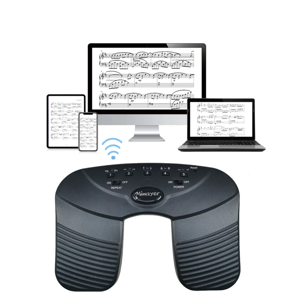 Miwayer Bluetooth Wireless Turner Pedál Pedál Ticho nabíjateľnú hudobnú stránku Turner s protišmykom pre iPad, tablety, telefón