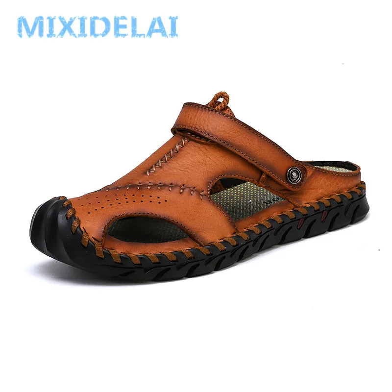 Mixidelai Nová veľká veľkosť 38-48 Originálne kožené muži Sandále letné kvalitné plážové klinčeky Príležitostné tenisky Outdoor Roman Beach topánky