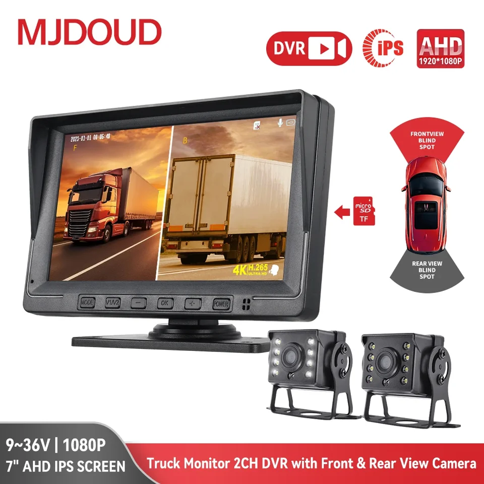 Mjdoud 7 palcov AHD AUTO VZORE MONIPLE 1920*1080 Nahrávanie DVR s vozidlom 2 nočné vízia Zálohovacia kamera podpora SD karta SD