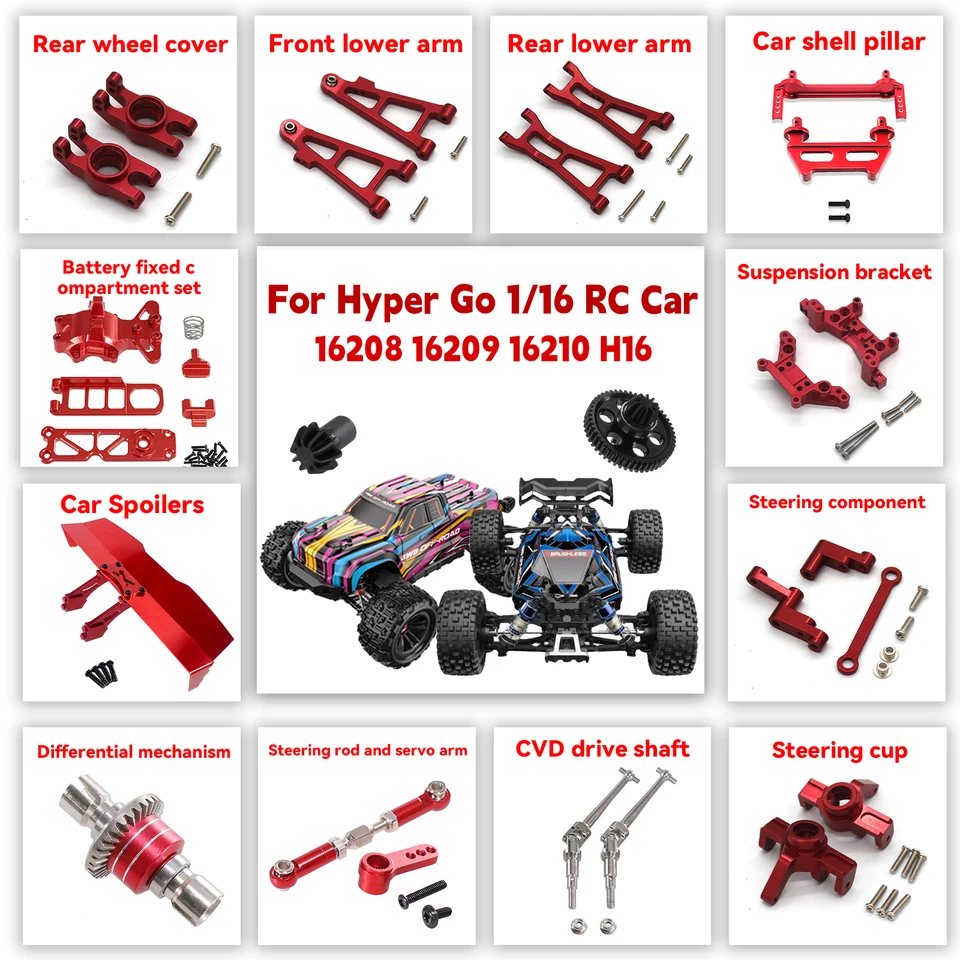 MJX Hyper GO 16207 16208 16209 16210 H16 RC Kovový pohár riadiaceho vozidla Horná spodná hojdačka Sada ARM Shock Tower Držka