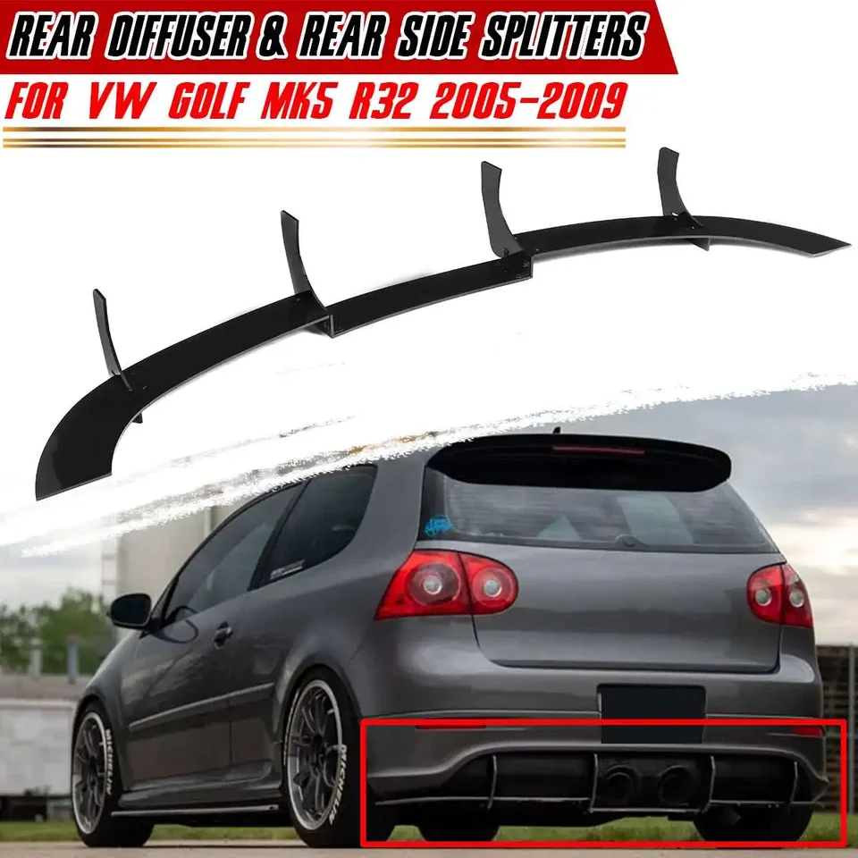 MK5 R32 Auto zadného difúzora LEP a zadné bočné rozdeľovače BALCK pre VW pre Golf MK5 R32 2005-2009 ABS AUB Difúzor zadného nárazníka