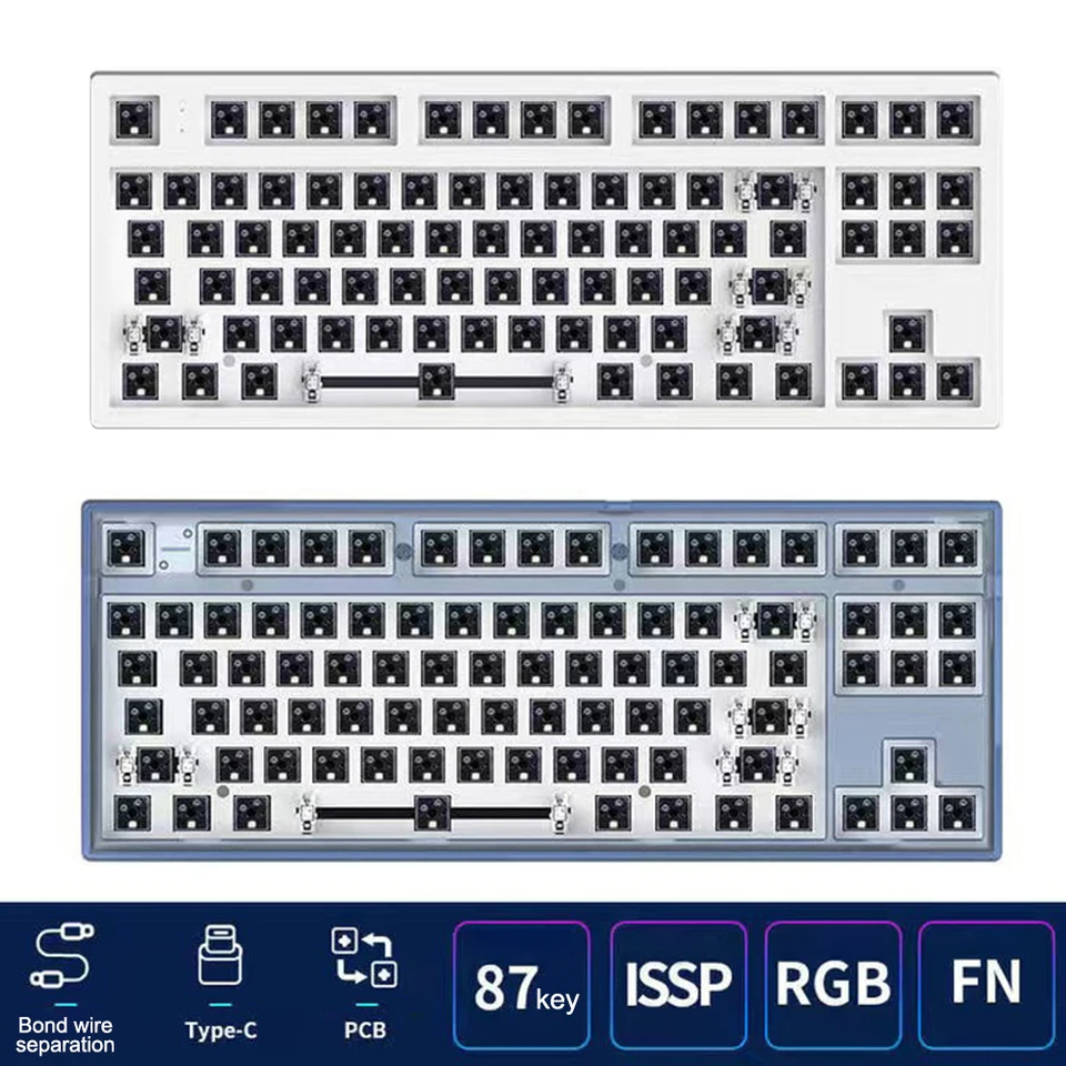 MK870 RGB LED Mechanická klávesnica RGB podsúvač LED Hot Swapble Socket Keyboard DIY Type-C FL.CMMK