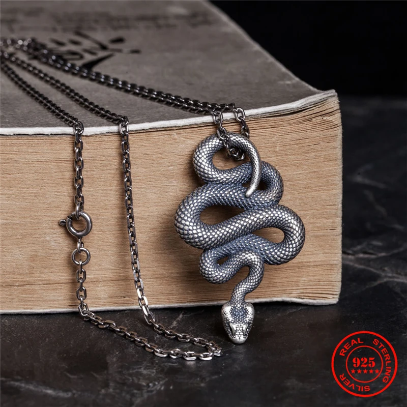 Mkendn Vintage 100% 925 Sterling strieborný had príveskový náhrdelník pre mužov a ženy
