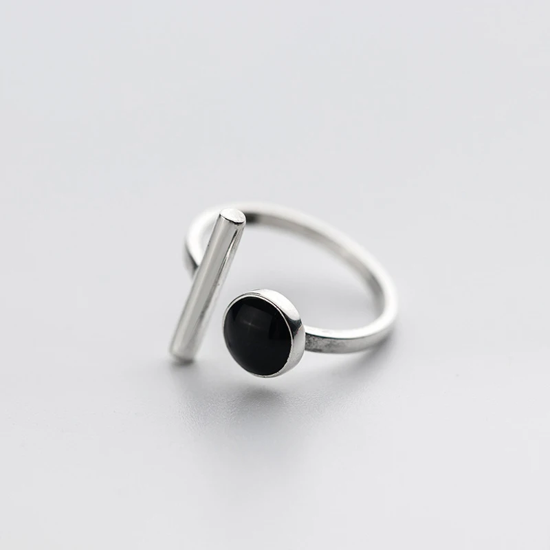 MLOSEACC 100% 925 Sterling Silver Fine Jewelry 925 Rings Black Bar Ring Party
