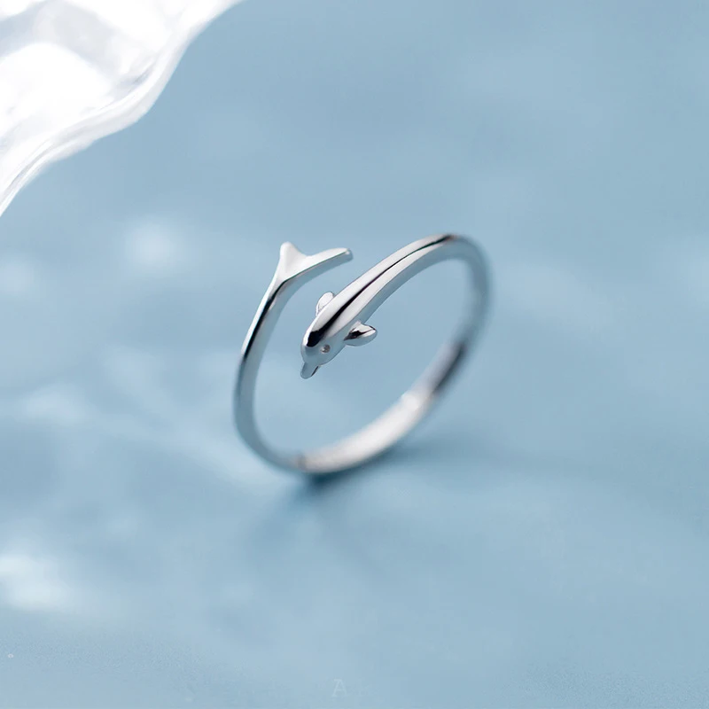 MLOSEACC Cute 925 Sterling Silver Dolphin Rings for Women Girls Detské šperky prst prst prsta Anillos Otvorené Bagent Aneis Anillo