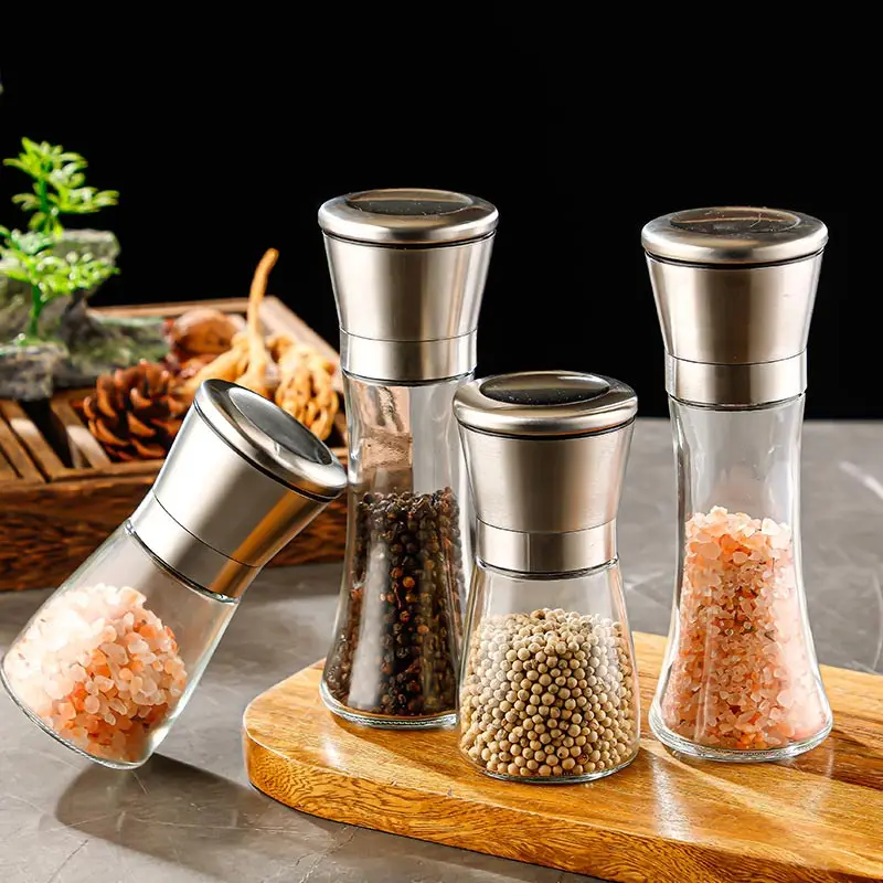 Mlynček na slané papriky Sada z nehrdzavejúcej ocele Pepper mlyn a soľná mlynček, 6 oz sklo vysoké telo, 5 oz nastaviteľný keramický sklenený mlyn