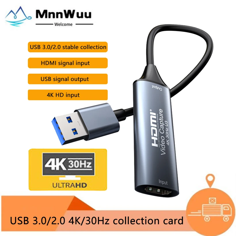 MnnwuU USB3.0/2.0 Video Capture Card 1080 HDMI-kompatibilný 4K@30Hz Grabber Record for Switch Xbox PS4/5 Live Broadcast