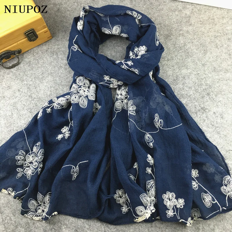 Mnoho farieb etnické výšivky Ženy Zimné faulard Elegantné kvetiny dlhé šatky šatka moslim hidžáb šál cestovanie