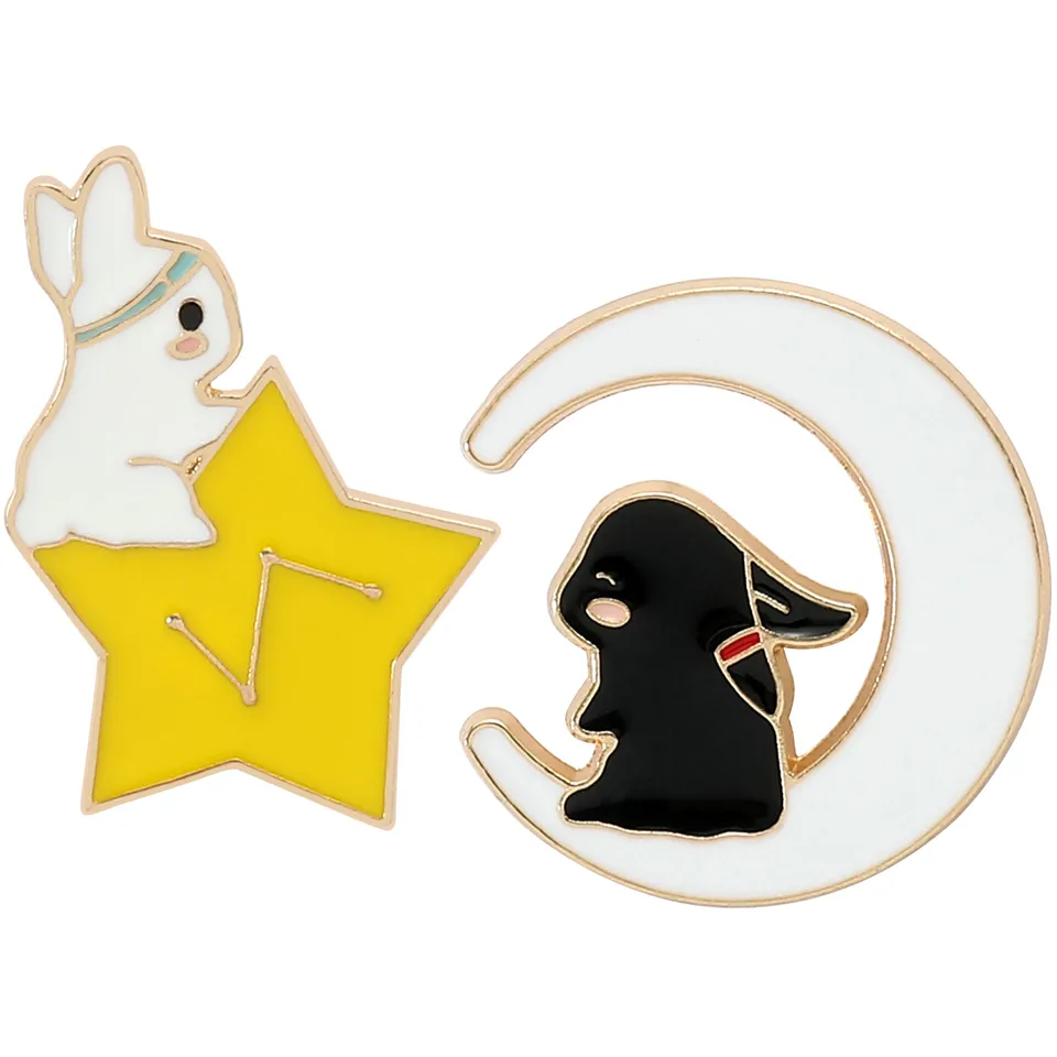 Mo dao zu shi brošes smalt pin čierny biely králik brošňu vrecko na šaty klopa pin odznak karikatúry zvieracie šperky najlepšie priatelia darček