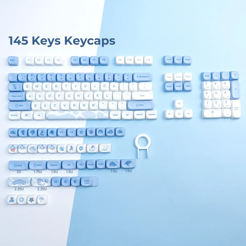MOA High PBT Sublimation Osobnosť biela a modrá farba zodpovedajúca osobnosť Keycap 145 Klávesy www.formove.sk