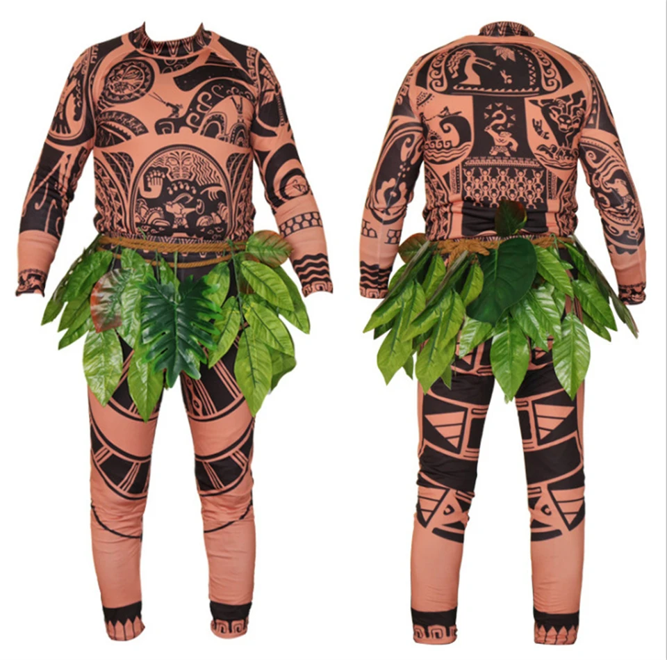 Moana Maui kostým Halloween dospelých dospelých Kosplay tetovanie šaty karneval outfit Men Ženy Dievčatá dievčatká topy+nohavice+parochne