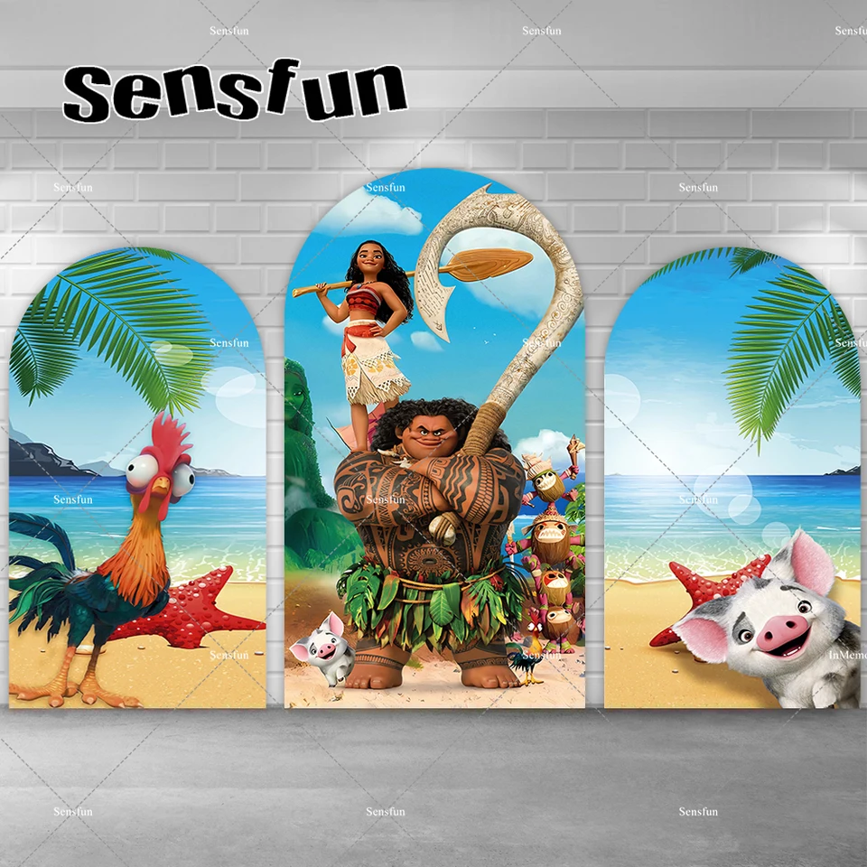 Moana Maui letný plážový oblúkový obal obálka pre princezné dievčatá všetko najlepšie k narodeninám pozadie pozadie Chiara Wall Banner obojstranný