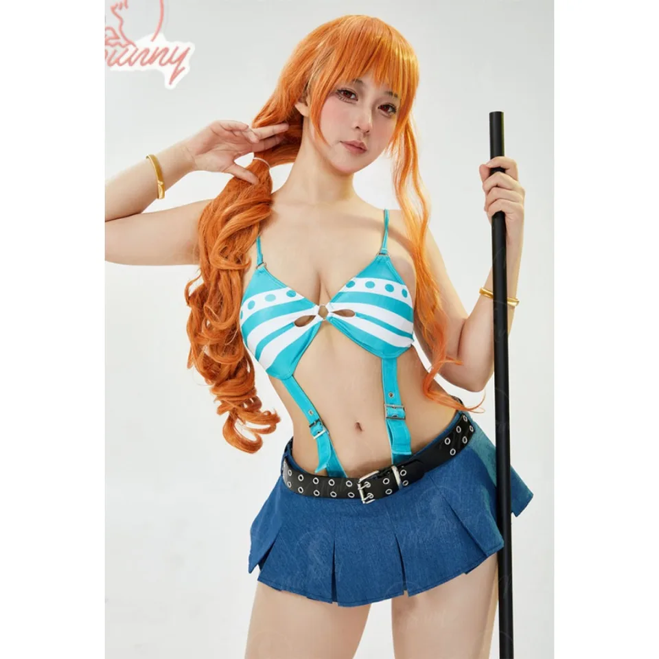 Mobbunny Women Op Nami Derivátívne spodná bielizeň Cosplay kostým Halloween Cutout BodySuit a Mini Sukňa s súprava s opaskami