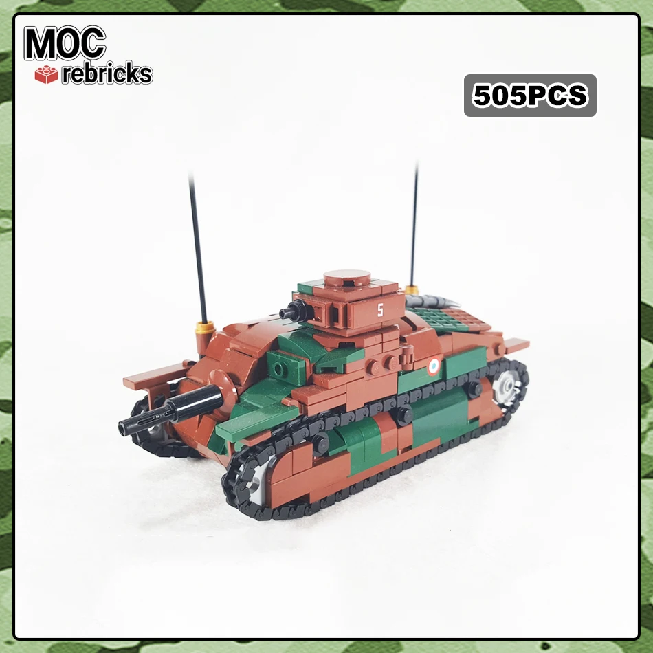 MOC-105528 Vojenské Francúzsko Hlavný útočník Tank Somua SAU40 Obr. Obr. Bojový blok vozidla Model Model tehlové hračky DETI DETA DARKY