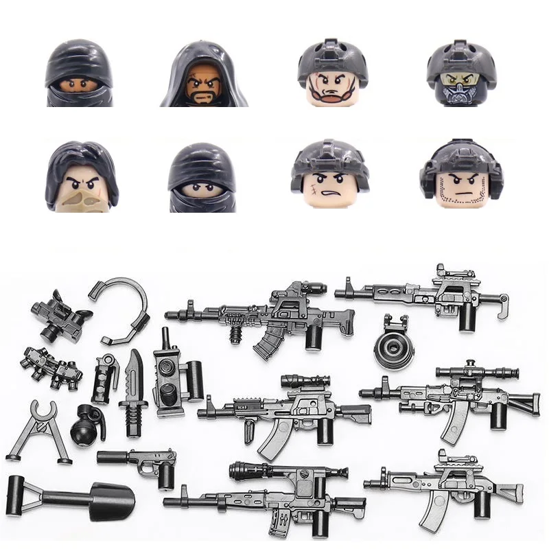 MOC City Moderná vojenská zbraň bazooka stavebná bloková figúrky figúrky darebákovi gangster Turban šál maska ​​Guns diely tehly hračky